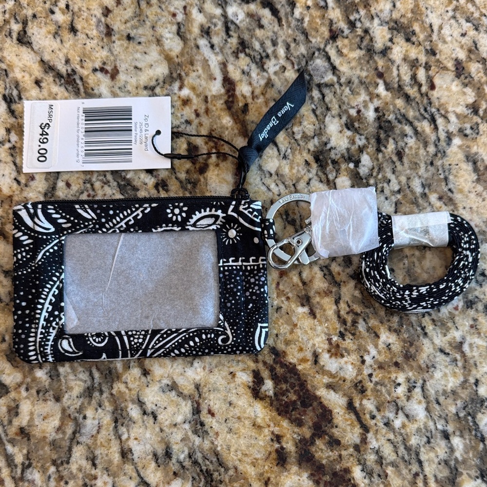 Vera Bradley Black and White Zip ID & Lanyard